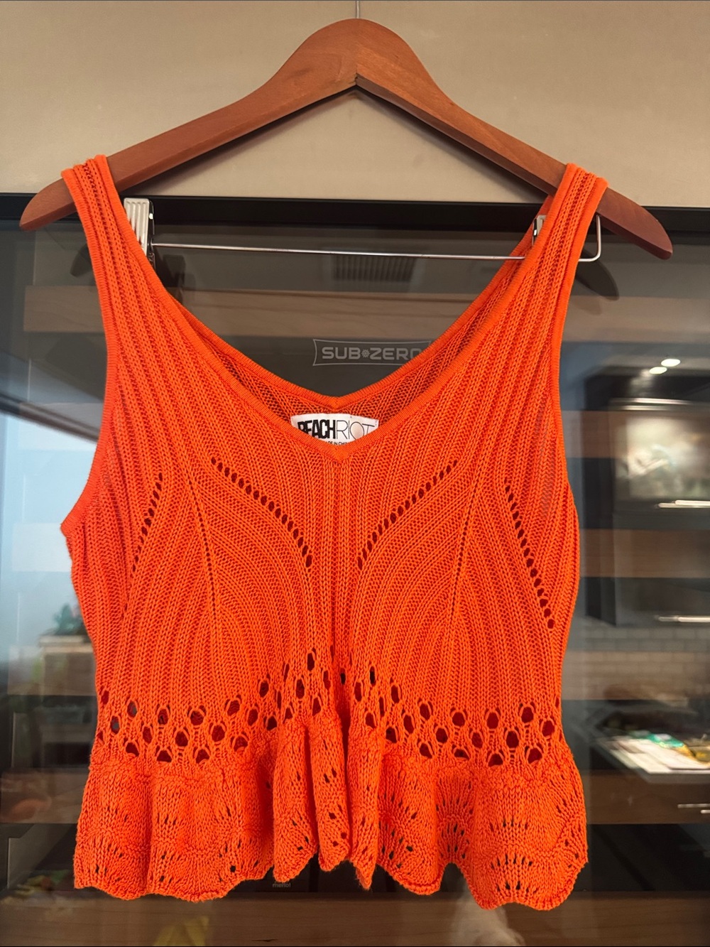 Beach Riot Orange Open Knit Peplum Tank Top Size M - Picture 2 of 6